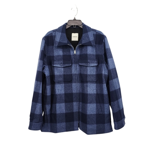 Sandro Men's Wool Blend Plaid Zip Up Pocket Jacket - XL - Picture 2 of 10